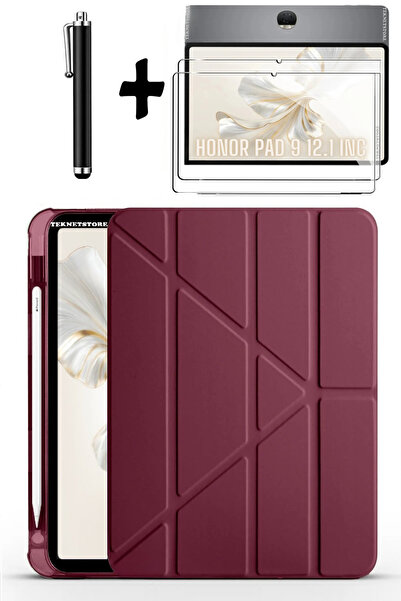 TEKNETSTORE Honor Pad 9 12.1 İnç Uyumlu Kalem Bölmeli Standlı Silikon Kılıf + Ekran Koruyucu + Kalem 3'lü Set