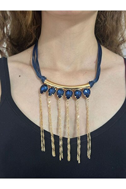 Gönülden Tasarım Crystal Stone Chain with Tassel Women's Necklace