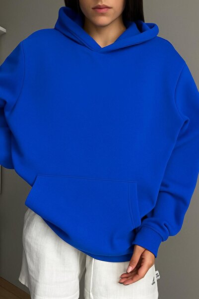 BENROMA Hanorac unisex cu glugă, fără imprimeu, din bumbac pieptănat cu 3 fire