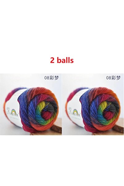 Choice color 8 (2 balls) 100% Wool Yarn Rainbow Color for Hand Knitting Croch...