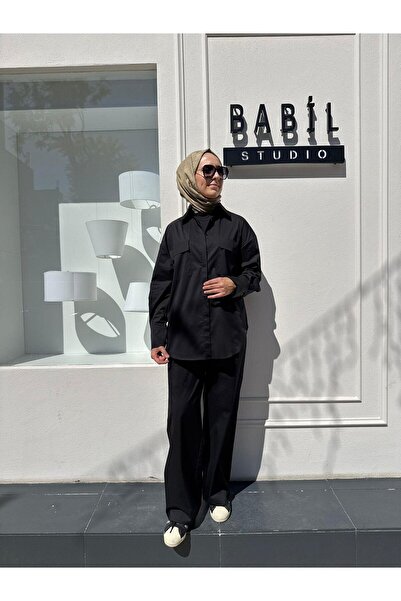 Babil Butik Td4254 Nova Paper Pocket Women's Shirt Black