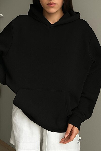 E-ROMA Hanorac unisex cu glugă, fără imprimeu, din bumbac pieptănat cu 3 fire