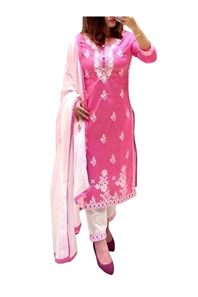 MYSMAR طقم سلوار قميص ودوباتا قطني وردي - PMM19249 | وردي