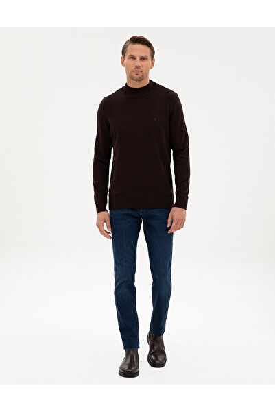 Pierre Cardin Dark Brown Slim Fit Half Turtleneck Basic Knitwear Sweater 50315457-Vr084