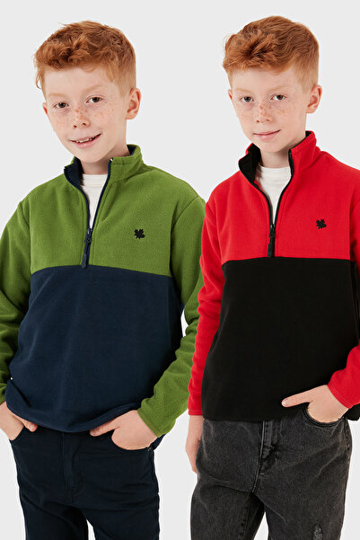 Lela Soft Textured Half Zip Color Block Stand Collar 2-Pack Fleece Children's Polar 5905004S2