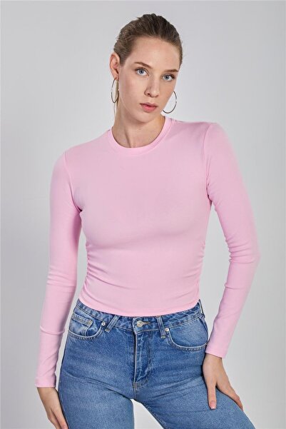 BARRELS AND OIL Women's Gathered Long Sleeve Bodysuit - Pink