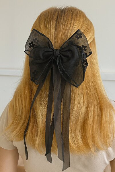 TAKIŞTIR Cataramă automată cu panglică cu detalii florale de culoare neagră