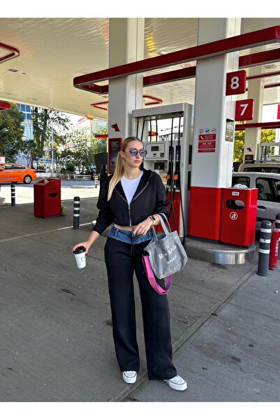 FİOXCO Molyn Three Thread Ş επένδυση fleece Σετ με δύο τεμάχια με κουκούλα/φούτερ με λεπτομερή σχεδίαση τζιν στη μέση