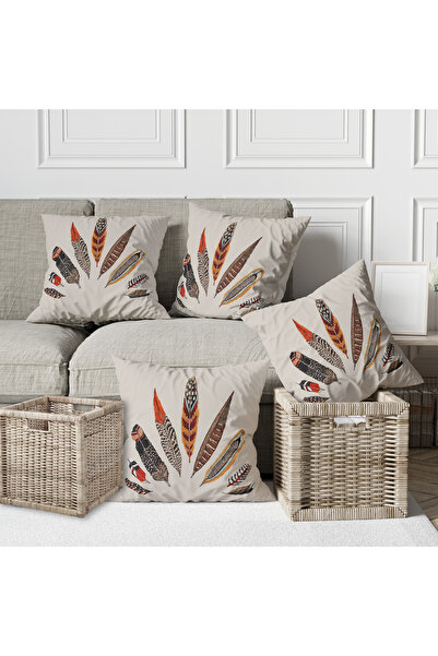 Alkan Homes 4-Piece Combination Cream Floor Lucky Feather Patterned Digital P...