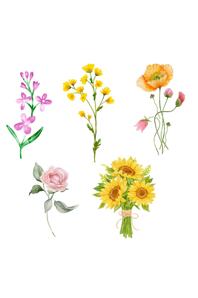 Bimotif Karışık 21 çeşit çiçek sticker seti (1 sayfa)