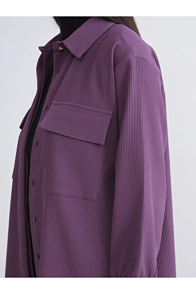 LC Waikiki LCW Modest Mor Oversize Kadife Kadın Gömlek Tunik