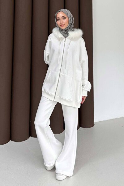 Melike Tatar Kürk Taşlı Üç İplik Takım 76-6010