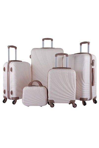 LİMRA طقم شنط سفر مكون من 5 حقائب أمتعة بعجلات و بتصميم صلب و قوي لون بيج