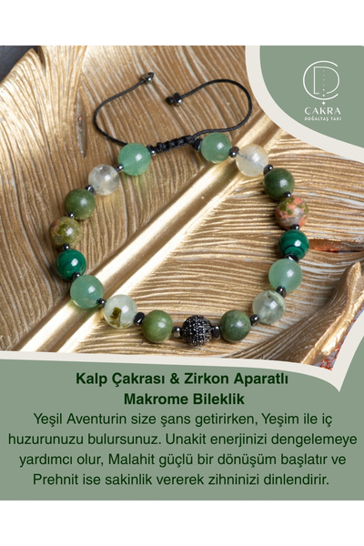 ÇAKRA DOĞAL TAŞ Kalp Çakrası & Zirkon Aparatlı Makrome Bileklik