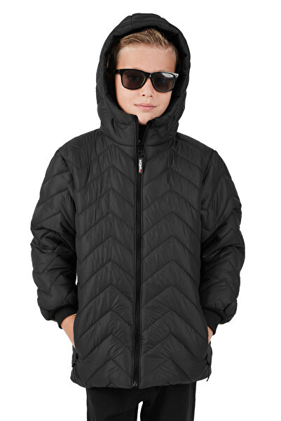 JARMO KİDS Boy's Water and Windproof Hooded Coat with Fur Lining Inside, Zigz...