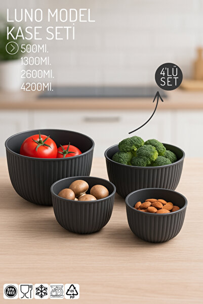 Nandy Home Luno Model 4-Piece Bowl Set – 500/1300/2600/4200ml - Storage Container Set
