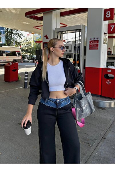 FİOXCO Molyn Three Thread Ş επένδυση fleece Σετ με δύο τεμάχια με κουκούλα/φούτερ με λεπτομερή σχεδίαση τζιν στη μέση