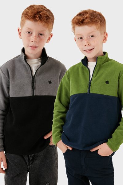 Lela Soft Textured Half Zip Color Block Stand Collar 2-Pack Fleece Children's Polar 5905004S2