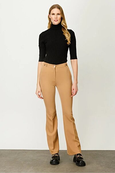 Ekol Kadın Süs Düğmeli İspanyol Paça Pantolon 2083