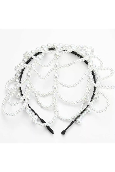 TAKIŞTIR Coroană de culoare albă cu detalii de perle pentru mireasă/henna/înțelegere/design de mireasă