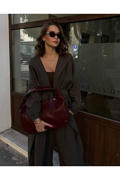 Gül Karatekin Women's Burgundy Knitted Patterned Casual Vintage Hand and Shoulder Bag