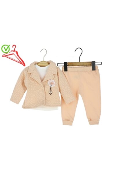 Atabay Kids Ataabay 358-10-25 Baby Girl Set 3-Piece with Jacket and Rabbit Embroidery 9/24 Months