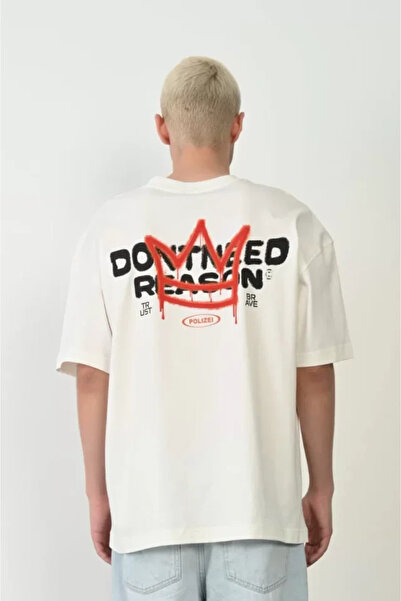 Wear Up Unisex εμπριμέ μπλουζάκι με λαιμόκοψη Oversize - Λευκό