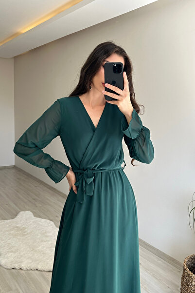 Neşeli Butik rochie maxi din șifon cu mâneci lungi pentru femei NM001