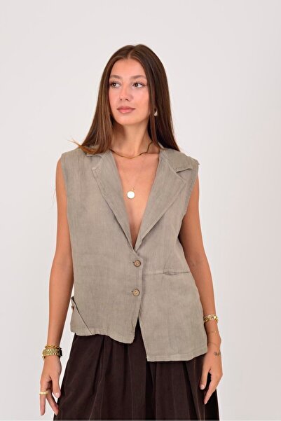 Park Moda 5157 BLUZĂ VESTĂ DE IN CU DETALII CU BUTOANE CU TĂIȚĂ ASIMMETRICĂ