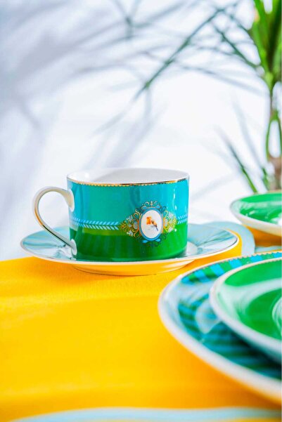 Ulus Home Acar Green Bird Stüdyo 6 Kişilik 19 Parça Brunch Çay Pasta Seti Kahvaltılık