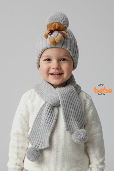 Trend Bebe Butik Set de 2 eșarfe tip beretă cu detalii ursuleț de pluș, din b...