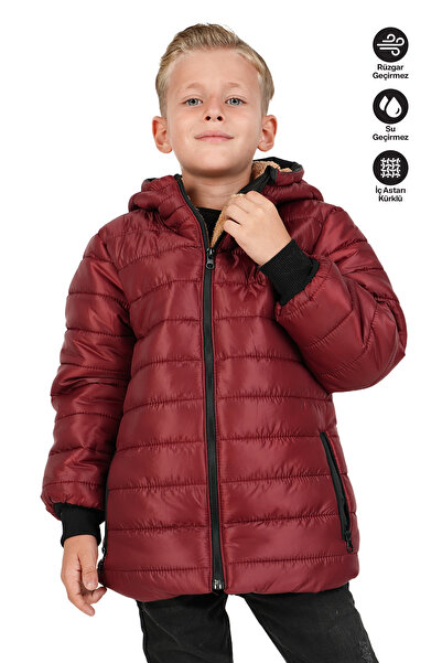 JARMO KİDS Boy's Waterproof and Windproof Fur-Lined Hooded Coat with Straight...
