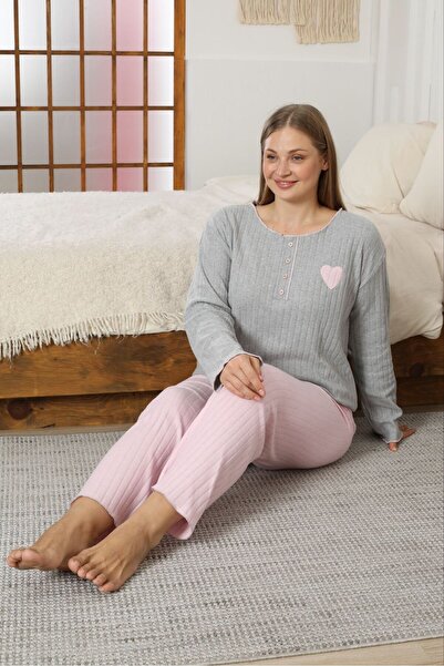 FORVENS Σετ πιτζάμες με κέντημα από βαμβακερό σχέδιο καρδιάς σε μεγάλο μέγεθος