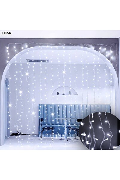 OEM Christmas Light Curtain, 3m Length x 3m Height, Cool White, White Wire, 8 Light Modes, Intercon