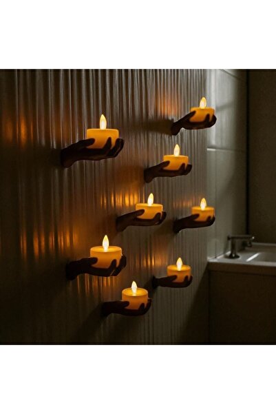 DNRYSL 5’li El Figürlü Duvar Elektronik Mumluk Seti, Dekoratif Mumluk, Mum Hediyeli 12x9 cm.