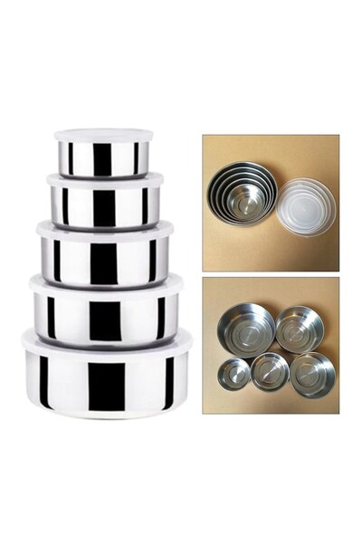 eOptima Set 5 Stainless Steel Food Containers with Transparent Plastic Lids, ProFood