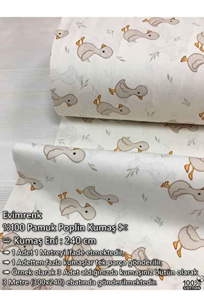 Renk Tekstil Tatlı Ördekler Desenli Doğal %100 Pamuk Poplin Kumaş