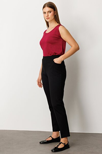 Ekol Women's Plus Size Lace Trimmed Skinny Pants 1087 Black