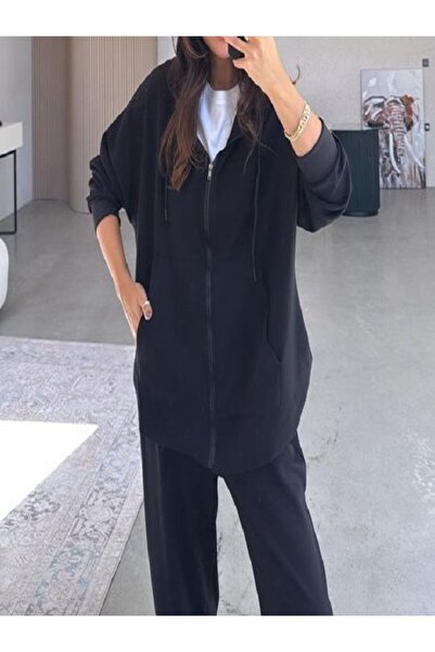 Özgürbutik سترة رياضية كبيرة الحجم بغطاء للرأس من قماش موبال