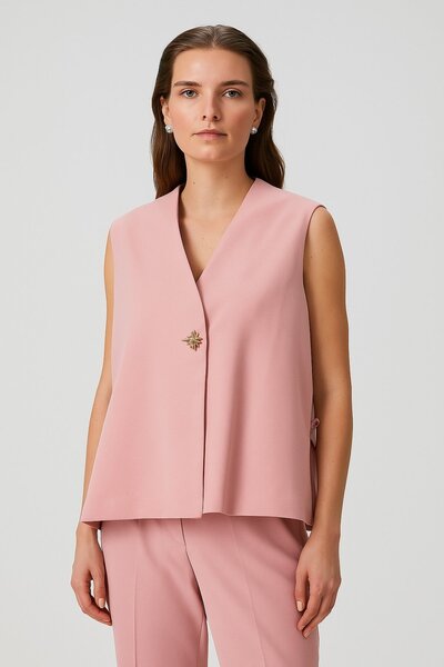 HAKKE Stylish Buttoned Belted Woven Vest