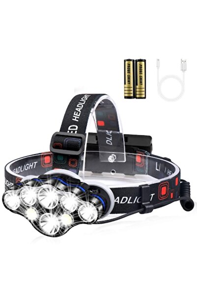 ElectroAZ Lanternă frontală premium cu 8 LED-uri, impermeabilă, 13000 lumeni,...