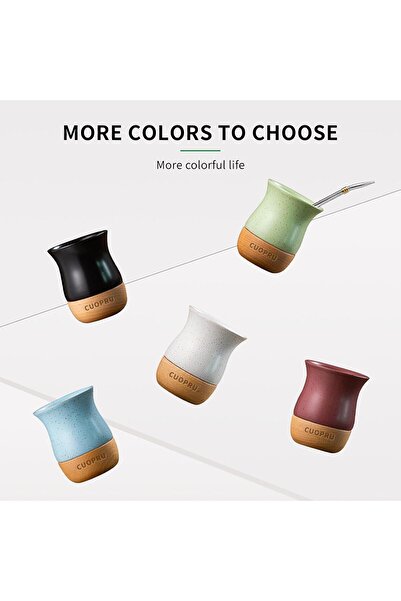 Lava Roastery Ceramic and Wood Yerba Mate Cup Mug High Quality, 8.79 oz