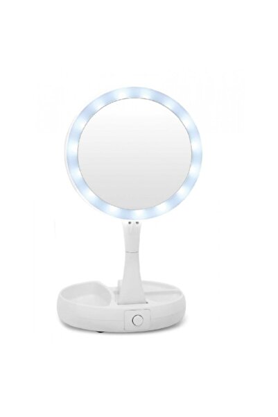 OEM Round foldable LED makeup mirror - white