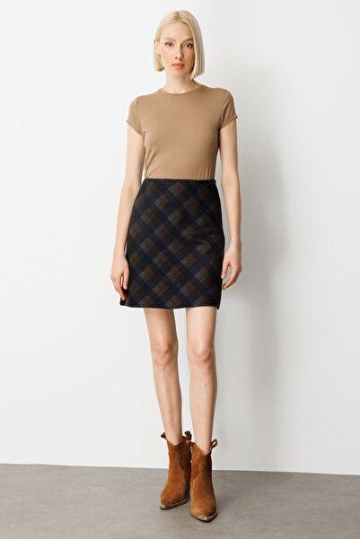 Ekol Kare Desenli Mini Etek