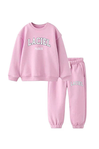 Ecenin Favorileri 100% Cotton Pink Girls' Top and Bottom Sweatshirt Set
