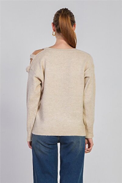 BARRELS AND OIL Women's Off-Shoulder Knit Sweater - Stone Color