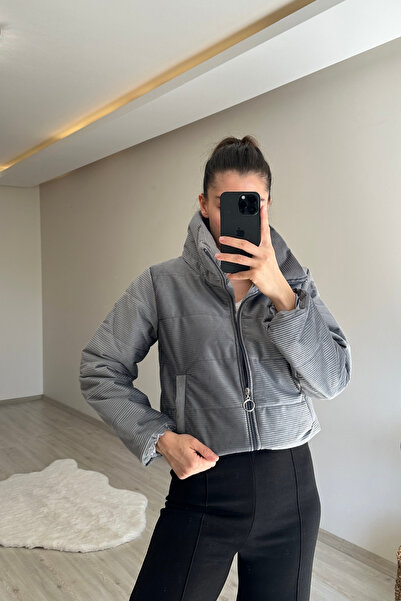 Neşeli Butik palton scurt din catifea cu model pentru femei NM005