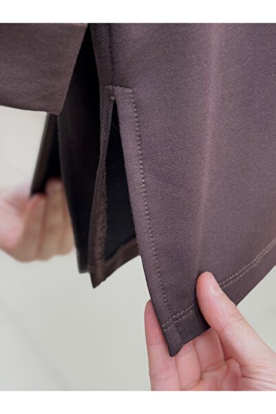 BENAHOLL Ariyla με ραμμένες πλευρές στο μπροστινό μέρος και στα άκρα των μανικιών άνοιγμα Two Threads Sweat-ZN5988 Καφέ