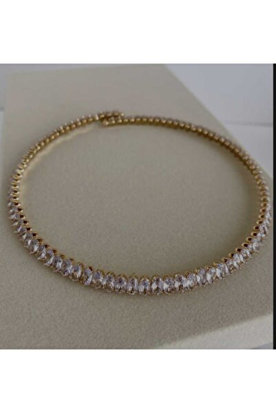 N&V AKSESUAR DAMLA BAGET TAŞLI SU YOLLU CHOKER KOLYE GOLD