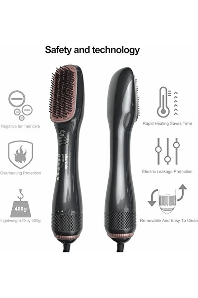 Joy One Step 3-in-1 Hot Air Hair Brush & Straightener 1200W Ceramic Tourmaline (Black) - SHARPDO